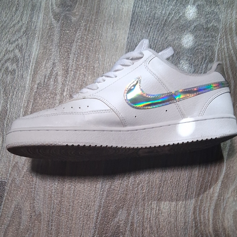 Nike White Sneakers with Holographic Swoosh